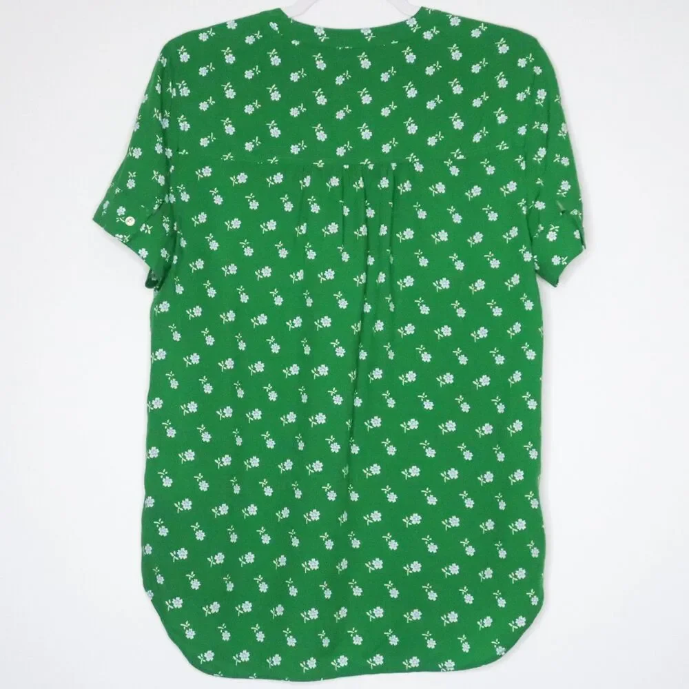 J.Crew Womens Blouse Size Small Green Floral Split V-neck Feminine Office Career